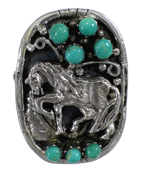 Southwest Turquoise Silver Horse Ring Size 6-1/2 YX84588